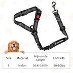Dog Seat Belt for Car Headrest or Seatbelt Clip, Adjustable Reflective Dog Leash with Elastic Bungee Buffer, Nylon Safety Seatbelt Harness for Medium & Large Dogs (Black)