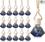 50 Pcs Black Car Air Freshener Hanging Bottle Empty Glass Diffuser Bottles Perfume Bottle Refillable Car Air Freshener Pendant Aromatherapy Fragrance Vials Bottles Ornament(Diamond)