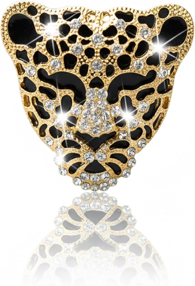 Bling Rhinestone Leopard Head Car Air Freshener Vent Clip, Sparkly Cheetah Print Auto Decoration, Refillable Essential Oil Diffuser, Cute Car Accessories for Women
