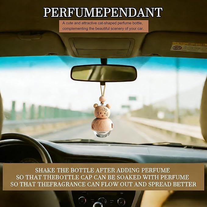 2 Pack Hanging Car Air Freshener Diffuser, Refillable Glass Bottle with Wooden Cap, Long Lasting Drift Car Air Freshener for Essential Oils - Car Fresheners, Car Accessories-A3