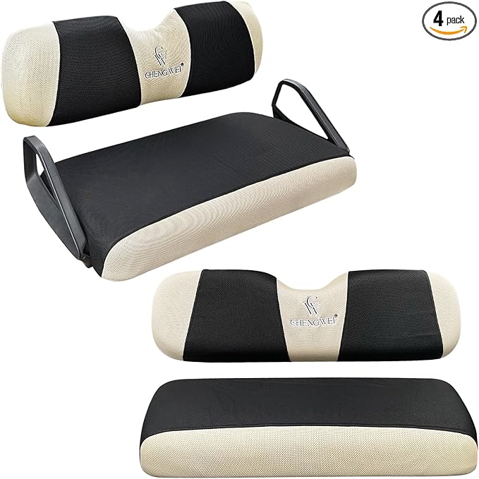 Golf Cart Seat Covers 2 Piece Front and Rear Seat Covers Sets for EZGO TXT RXV and Club Car DS 2000 and UP Standard Seat Cushion,Replacement Cooling Breathable Washable No Stapler Needed(Black&Beige)