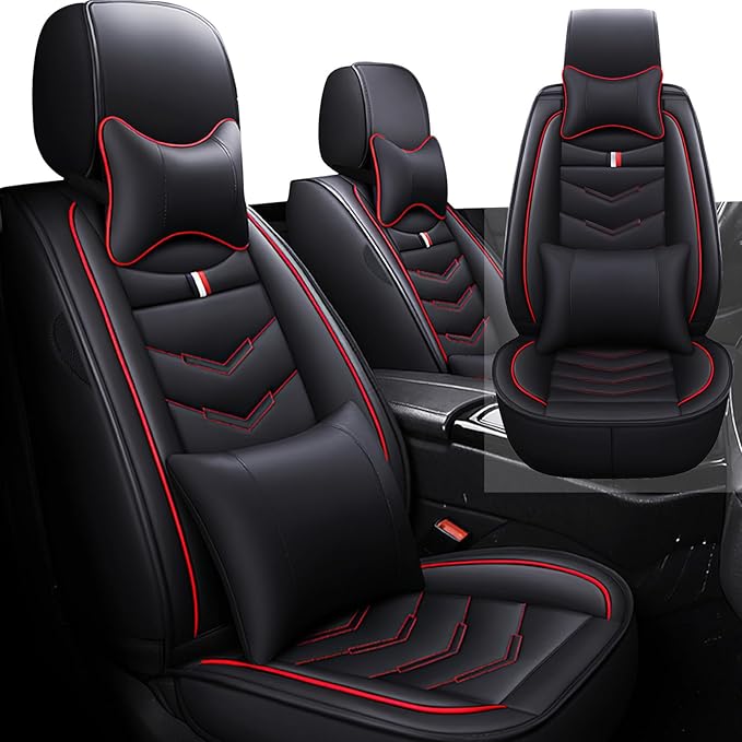 Front Seat Cover for Toyota Highlander 2001-2025, Waterproof Durable Premium Leather Car Seat Protector, Comfortable Anti-Slip Stylish Sport Seat Cover(2 Seats Luxury,Black Red)