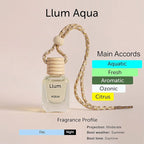 Llum Aqua Hanging Car Air Freshener – Luxury Automotive Perfume Diffuser 10ml (0.34 fl oz), Long-Lasting Fragrance, Alcohol-Free Non-Toxic Car Scent, Glass Bottle With Wood Cap & AC Vent Clip