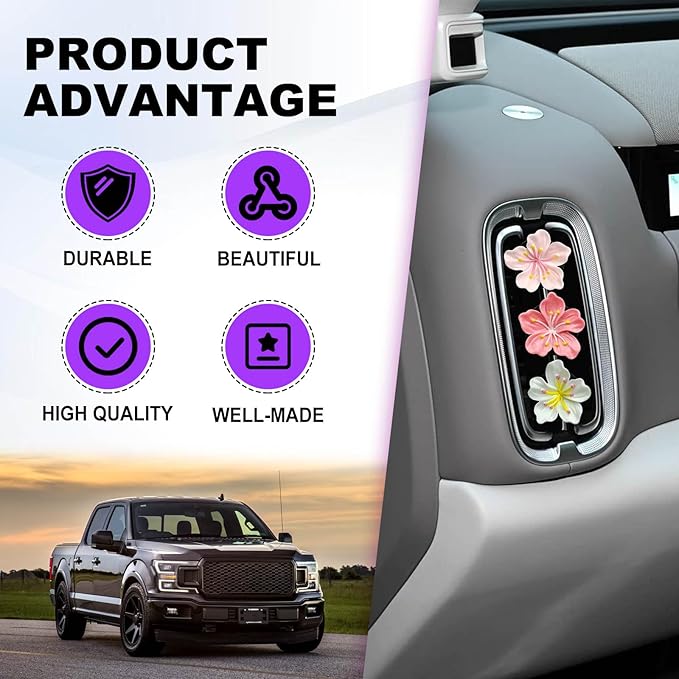 6PCS Car Cherry Blossom Vent Clips Cute Floral Scented Air Freshener Decor Pink Floral Auto Accessories for Women Aesthetic Car Interior Decorations