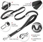 PoyPet 5 Feet Dog Leash - 3M Reflective - 2 Cushioned Handles - Functional Car Seat Belt(Black)