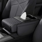 Car Center Console Cover, Upgraded Leather 5 in 1 Arm Rest Cover for Car with Cups Holder Storage Bags Tissue Box, Universal Interior Armrest Cushion for Almost Accessories Vehicles