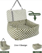 Dog Car Seat for Small Dogs,Medium Dog Car Bed with Detachable Washable Cover,Pet Puppy Booster Cars Seats with Safety Belt Up to 30 lbs(Grid Green)