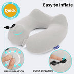 2 Pack Inflatable Travel Neck Pillows for Airplanes, Head Support Velvet Adult Neck Pillows for Long Flight, Kit with Eye Mask, Earplugs and Storage Bag, 2, Light Gray