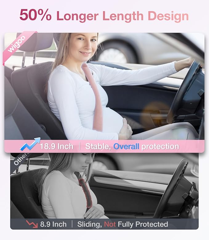 Wigoo 2026 Upgraded Premium Pink Car Seat Belt Cover, [Reduces Neck Friction & Enhances Comfort], Soft Safe Seat Belt Shoulder Pad, Universal Fit,(2 Packs, 18.9Inch), Extended Version