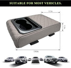 Car Center Console Armrest Pillow, Leather Auto Arm Rest Cover Protector with Cup Holder and Phone Holder, Memory Foam Armrest Cushion for Most Vehicles (Gray, Diamond Pattern)