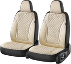 Coverado Car Seat Covers Full Set, Beige Car Seat Covers, Luxury Leather Car Seat Cover with Carbon Fiber Textured Design, Spill-Proof Seat Cushions, Automotive Seat Cover Universal Fit Most Cars