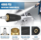 Pressure Washer Tips Turbo Nozzle - 4000PSL Max Rotating 360° Pressure Washer Turbo Nozzle 4.0 GPM 4.0 Orifice With 1/4'' Quick Connect for Cleaning Garden Car Brick, Concrete, and Vinyl Surfaces