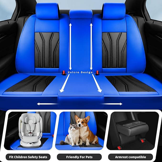Fit Versa Car Seat Covers Compatible with Nissan Versa 2008-2025 2026 - Premium Leather， Waterproof Breathable， All-Weather Seat Cushion Protecto&Airbag Compatible (2 Front Seat Blue&Black)