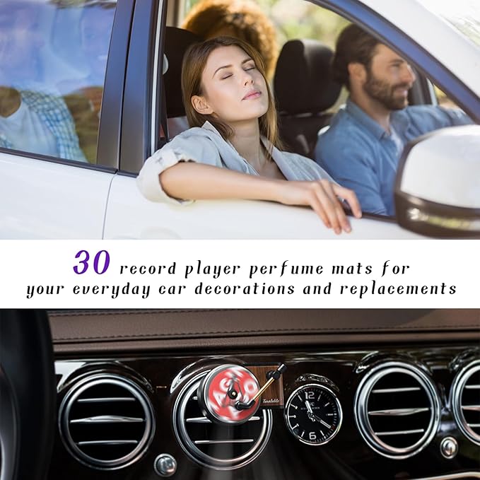 Augeny 30 PCS Car Vent Clip Aromatherapy Fragrance Diffuser, Retro Style Air Diffuser Freshener, Auto Record Player Design Turntable Perfume Vent Outlet Decoration, Car Accessories