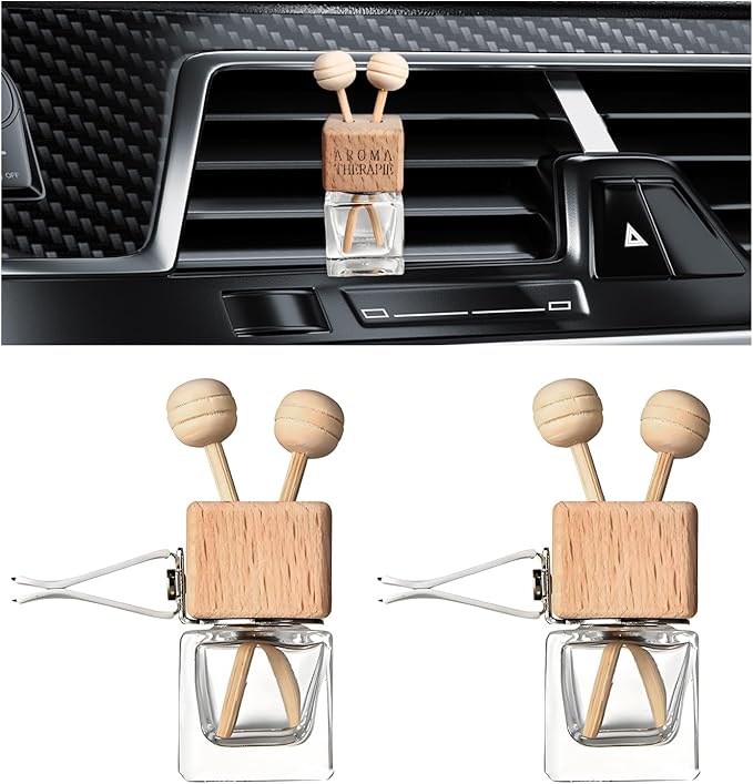 2PCS Car Diffuser Air Freshener Bottle, Refillable Empty Glass Perfume Bottles with Vent Clip, Universal Essential Oil Diffuser for Most Vehicles, Interior Car Accessories (2PCS, Word)
