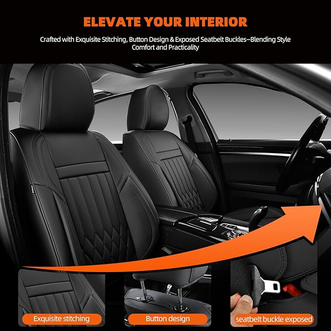 KEYOOG Car Seat Covers Leather Full Set Universal 5-Seater Waterproof Breathable Nappa, Compatible with Honda Civic, Toyota Camry Corolla, Nissan Rogue Sentra, Fit for Front Rear Seats Most Sedans SUV