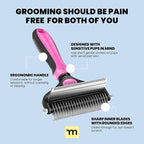 MalsiPree Dog Brush for Shedding - 2 in 1 Undercoat Rake Deshedding Tool for Medium to Large Double-Coated Dog Grooming - Pet Dematting Comb - Pet Deshedder (Pink)