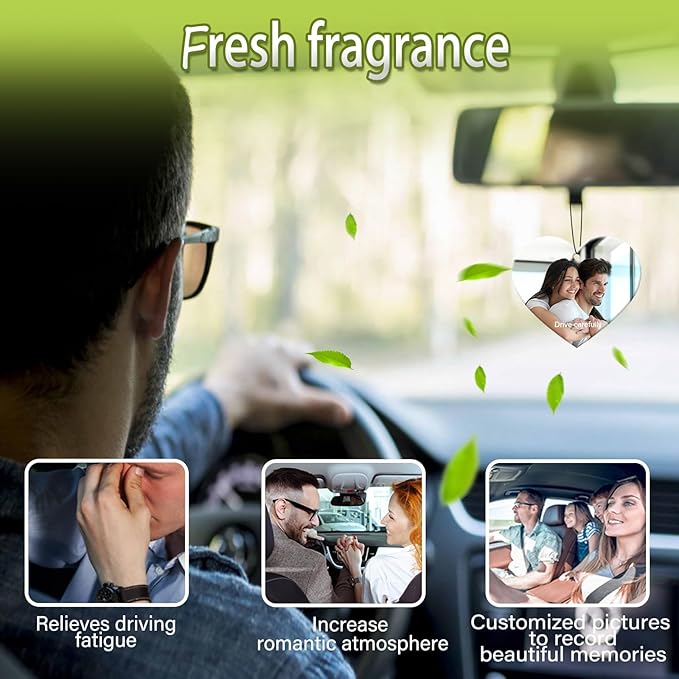 Personalized Photo Car Hanging Decor Accessories, Double-Sided Custom Picture Car Air Freshener Ornament, Car Charms for Rear View Mirror (Heart)