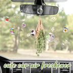 Cute Crochet Plant Car Freshener 12ml Empty Refillable Diffuser Bottle with Plants Hanging Accessories for Rearview Mirror Home Office Decor Women Mother's Day Gifts(Sloth)