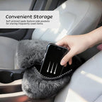 Fluffy Car Armrest Cover with Side Pockets – Plush Fuzzy Fur Center Console Armrest Cushion Pad, Universal Winter Car Interior Protector, Soft Arm Rest Cover with Storage for Women & Men (GRAY)