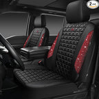 CAR PASS Bling Diamond Black Leather Car Seat Covers for 2 Front Interior Sets, Waterproof Shining Glitter Sparkly Crystal Universal Armrest Fit Automotive Truck SUV Cute Women Girl, Red Rhinestone