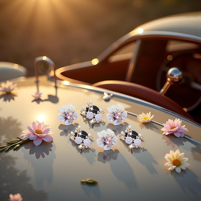 6 Pcs Bling Flower Air Vent Clips, Cute Daisy Car Air Fresheners Vents Clips Car Diffuser Rhinestone Car Interior Decoration Charm Diamond Decor Bling Accessories for Women Girls, Decorations