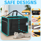 Petskd Side Expandable Extra Large Cat Carrier with Wheels and Litter Box, 24"x17"x17" Soft-Sided Pet Carrier for 2 Cats Under 55 lbs with Zipper Locks for Car Travel (Black)