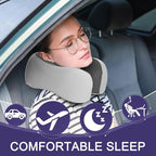 napfun Neck Pillow for Traveling, Upgraded Travel Neck Pillow for Airplane 100% Pure Memory Foam Travel Pillow for Flight Headrest Sleep, Portable Plane Accessories, Light Gray Striped Kit