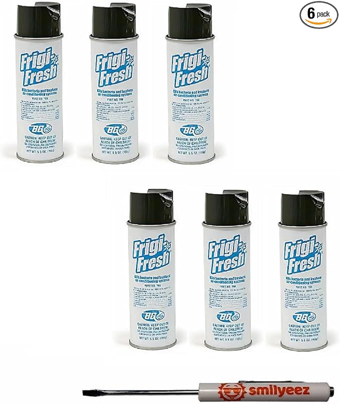Smilyeez Listing for BG Frigi-Fresh Automotive Air Conditioning Cleaner and Freshener Spray (5.5 oz.) PN 708 (6 Cans) - Eliminate Odors - with Pocket Screwdriver