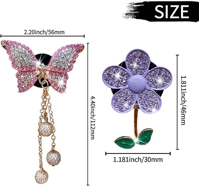 Bling Butterfly Daisy Air Vent Clips, 4 Pcs Butterfly Flower Car Air Fresheners, Cute Car Interior Decor