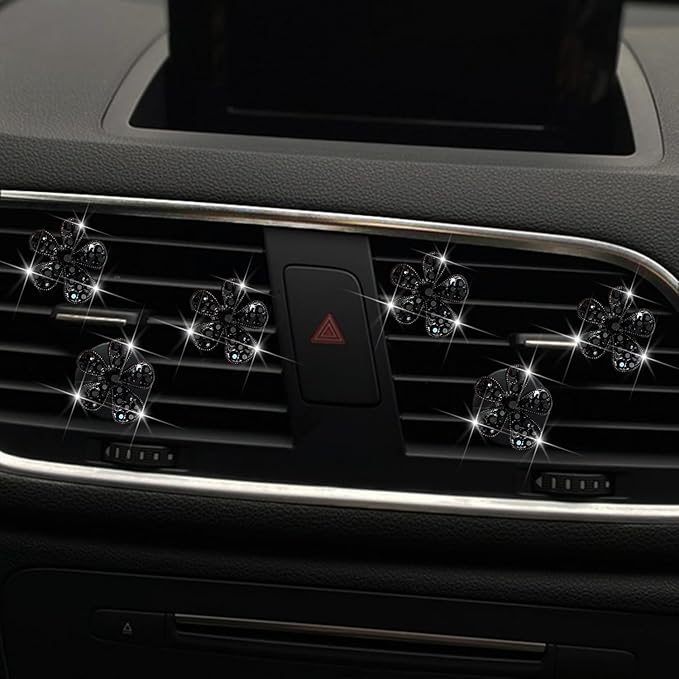 6 Pcs Black Daisy Air Vent Clips, Cute Flower Car Air Fresheners Vents Clips Diamond Vent Clip Car Interior Decor Charm Bling Accessories Decoration for Women…