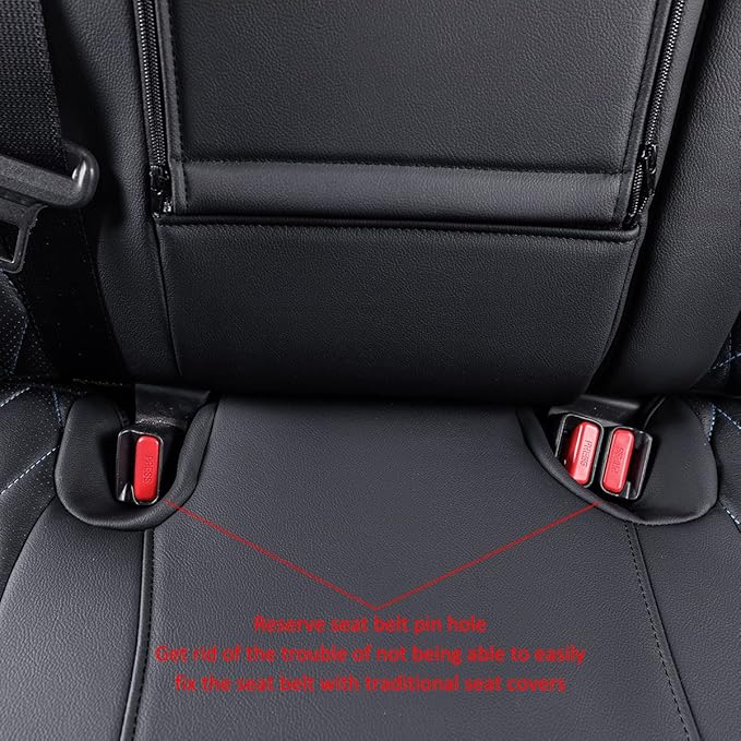 EKR Rav4 Seat Covers Custom Fit for Toyota Rav4(Gasoline) 2019 2020 2021 2022 2023 2024 2025 LE/XLE/XLE Premium/Limited,Leather Car Seat Cover Full Set for SUV,Faux Leather(Black with Blue Piping)