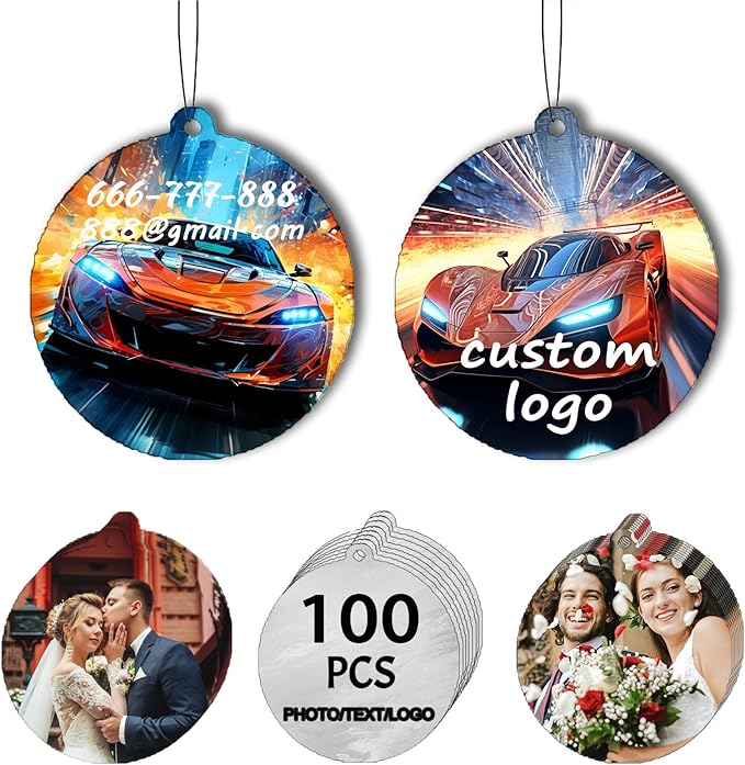 100Pcs Custom Logo Air Freshener for Car Bulk - Personalized Double-Sided Car Air Fresheners with Photo/Text/Logo for Bedroom, Halloween, Christmas, Hanging Ornaments (100 Rount)