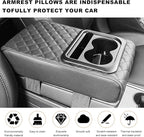 Center Console Armrest Pillow, 14.0"×8.3" Soft Leather Waterproof Armrest Cushion with Cup Holder, Comfy Memory Foam Auto Arm Rest Pad with Storage Bag, Car Accessories (Diamond Pattern)