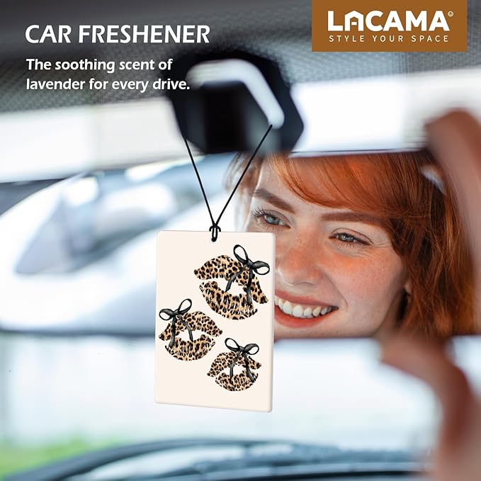 Lacama Trendy Retro Cheetah Car Air Freshener 3Pcs, Coquette Black Bow Lips Leopard Print Cars Scents Air Freshener for Women Girls Gifts, Girly Car Accessories Interior Mirror Decor Hanging
