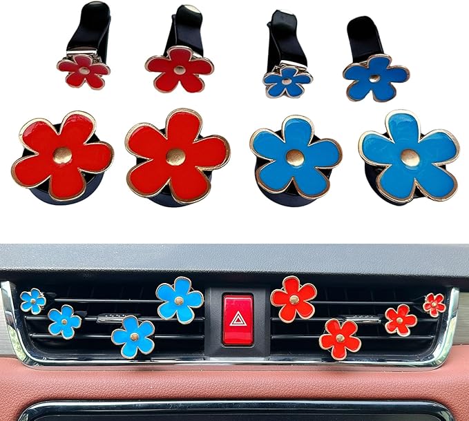 8pcs Cute Five-Petal Flower Car Air Vent Fragrance Clip Daisy Car Air Freshener Air Conditioning Outlet Clip Car Inter Decor (white pink, Ocean)