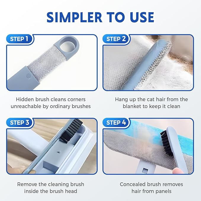 2025 New Pet Hair Remover, 4 in 1 Pet Hair Removal Tool for Couch Carpet Furniture, Multifunctional Double Sided Dogs Cats Hair Removal Brush, Reusable Cleaning Brush for Window (3 Pc)