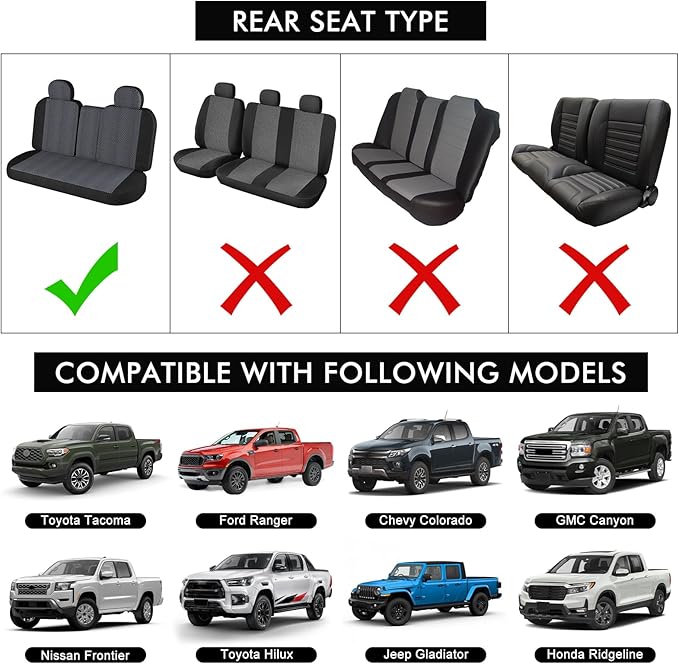sportuli Dog Car Seat Cover Replce for Toyota Tacoma/Ford Ranger/Chevy Colorado, 600D Oxford Cloth Heavy Duty Waterproof Non Slip Pet Truck Back Bench Seat Cover, Fit for All Mid-Size Trucks