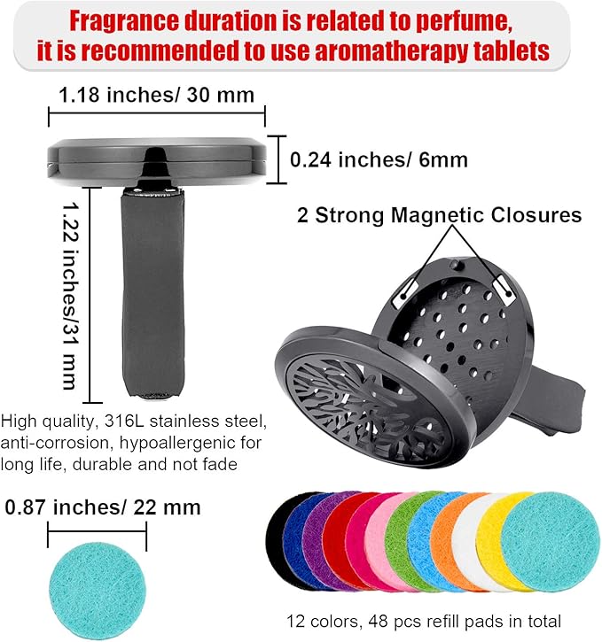 2 Pieces 316l Car Aromatherapy Essential Oil Diffuser Air Freshener with Vent Clip 48 Felt Pad Christmas Gift for Women Men(Tree Patterns)