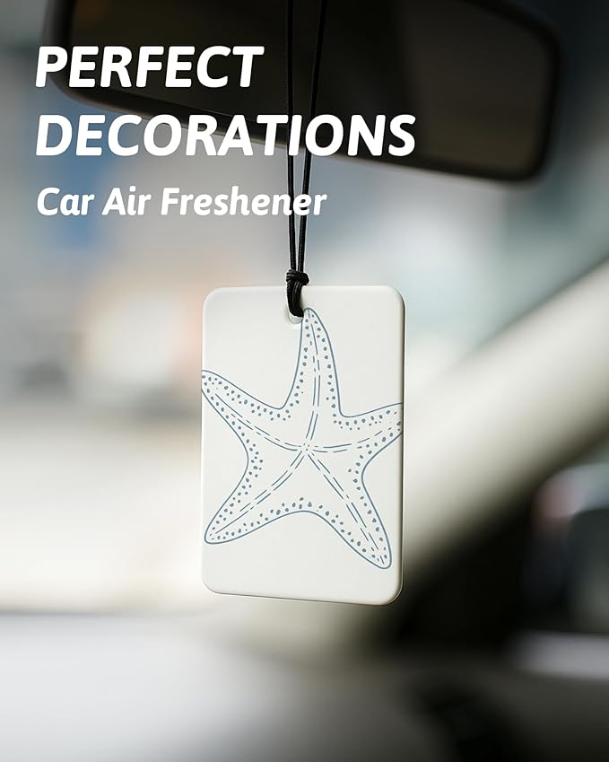 Preppy Blue Beach Car Air Freshener 4 Pcs, Coastal Coconut Tree Starfish Ocean Hanging Air Freshener for Closet Drawer Books, Girly Beachy Car Accessories Mirror Decor for Women