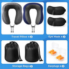 Travel Pillow, 2 Pack Travel Pillows for Sleeping Airplane, Neck Pillow Airplane, Memory Foam Neck Pillow Set with Eye Mask, Earplugs and Storage Bag -Grey & Blue