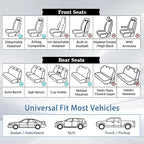 WELLDO Car Seat Covers Full Set, Leather Seat Covers for Car, Waterproof Car Seat Protector with Lumbar Support, Automotive Seat Covers Universal Fit for Most Cars SUV Truck, Gray,w02.