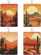 Desert Cactus Sunset Car Air Freshener 4 Pcs, Western - Themed Hanging Air Freshener for Cars, Closet, Drawer, Boho Desert Car & Home Decor for Nature Lovers