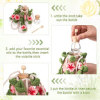 Cute Crochet Plant Car Freshener 12ml Empty Refillable Diffuser Bottle with Plants Hanging Accessories for Rearview Mirror Home Office Decor Women Mother's Day Gifts(Cherry Blossoms)
