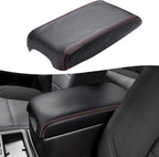 KBH Center Console Armrest Cover Replacement for Toyota Camry 2012 2013 2014 2015 2016 2017, Vinyl Leather Arm Rest Skin Upholstery, Black-Red Stitch (Leather Part Only)