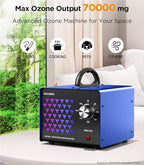 ONAMOR Ozone Generator Odor Eliminator 70000mg, High Capacity Ozone Machine Odor Removal Up to 6000 Sq.Ft, Ozone Ionizer Ozonator for Smoke, Car, Basement And Pet Room, Blue