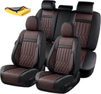Universal 5-Seater Waterproof Breathable Nappa Leather Car Seat Covers Full Set, Compatible with Hyundai Tucson Sonata, Jeep Renegade, Honda HR-V, Fit Front Rear Seats Most Sedans SUV Black Brown