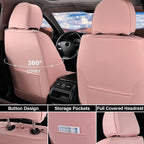 Coverado Car Seat Covers Full Set, Nappa Leather Seat Covers for Cars, Waterproof Car Seat Covers Front Seats and Back, Automotive Car Seat Protector Car Seat Cushion Fit for Most Cars (Pink&Grey)