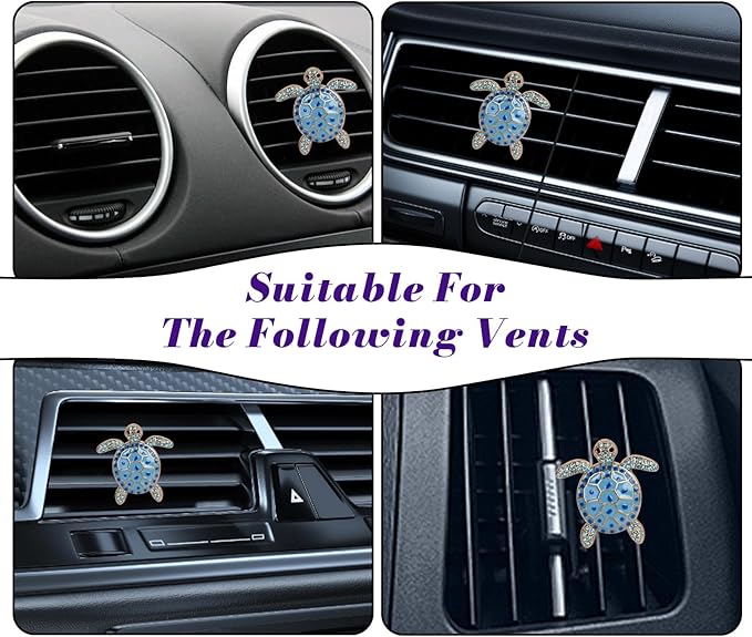 5 PCS Sea Turtles Car Decor, Cute Beach Themed Air Freshener Vent ClipsCar Accessories Decoration for ，Reusable Essential Oil Diffuser, Universal for Most Cars (Blue)