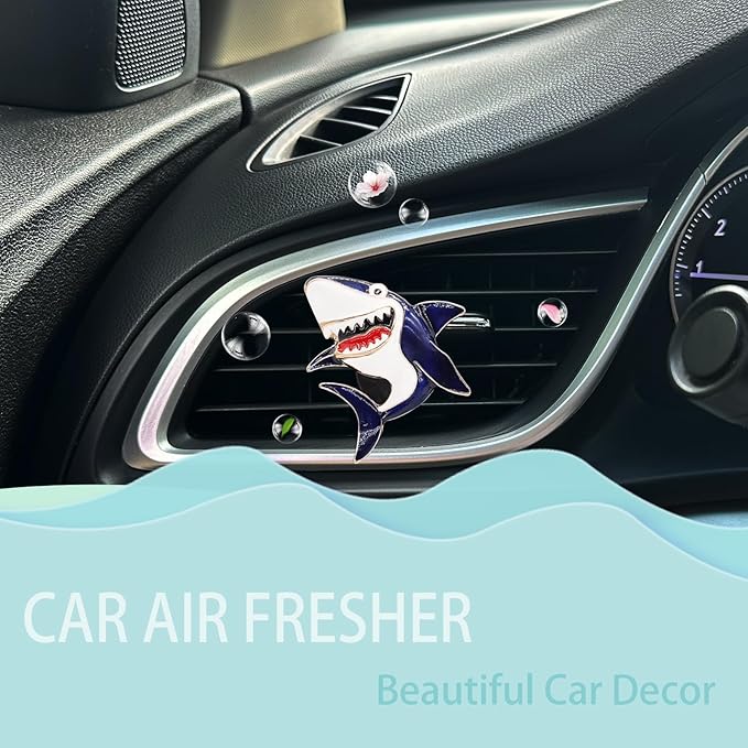 Shark Air Vent Clip Car Air Freshener Ocean Themed Car Decor Long Lasting Essential Oil Diffuser Beach Decorations for Women Teens